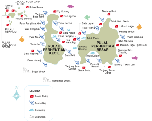 Carte snorkeling aux îles Perhentian