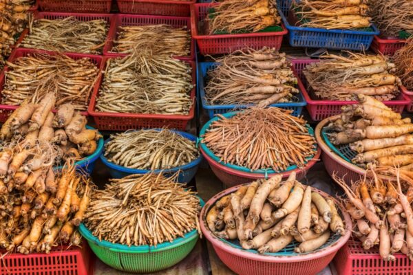 Ginseng sur un marché de Séoul