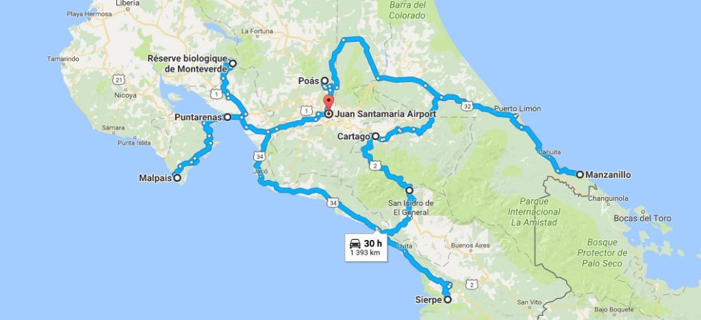 Itinéraire au Costa Rica