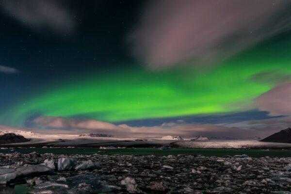 Aurore boréale à Jokulsarlon