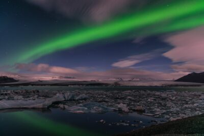 Aurore boréale à Jokulsarlon