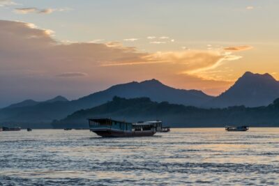 Coucher de soleil sur le Mékong au Laos