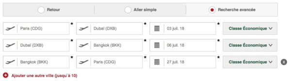 Vol multi-destinations avec Emirates