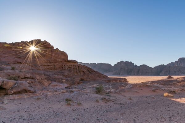 Coucher de soleil dans le Wadi Rum en Jordanie