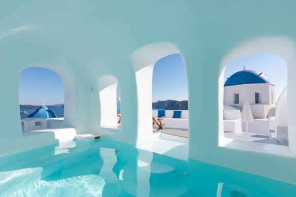 Piscine avec vue à Santorin