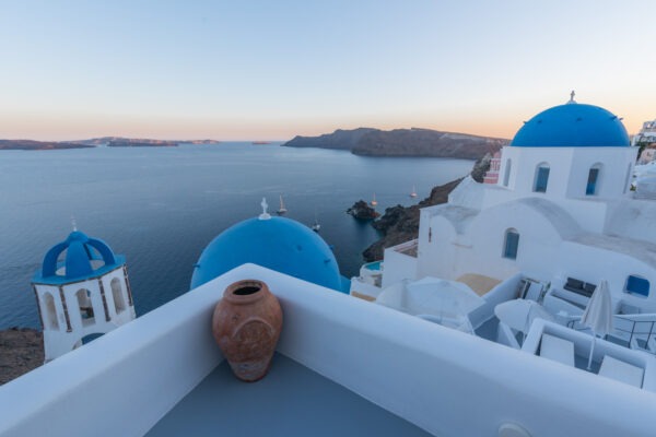 Terrasse privée avec vue à Oia