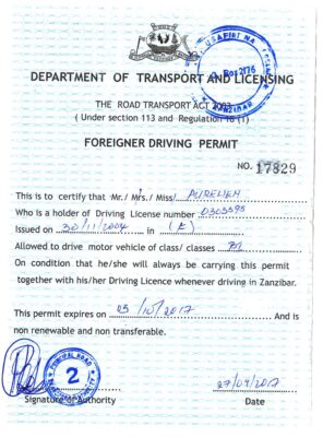 Permis de conduire à Zanzibar