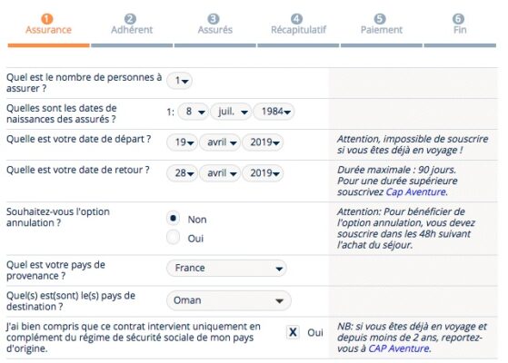 Devis pour une assurance voyage Chapka