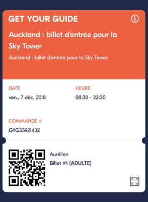 Billet pour la Sky Tower à Auckland