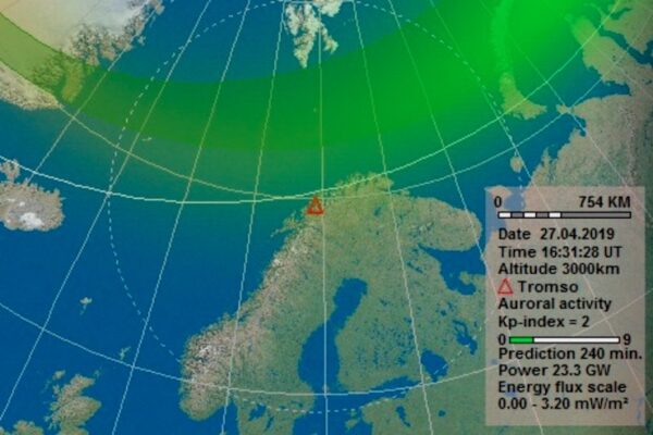 Intensité des aurores boréales à Tromso