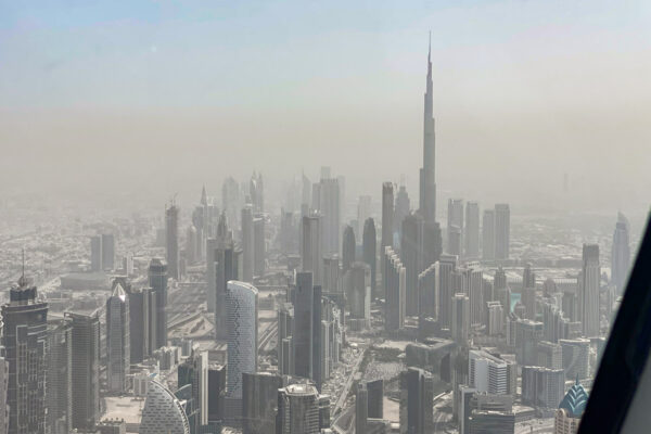 Downtown et la Burj Khalifa depuis l'hélicoptère