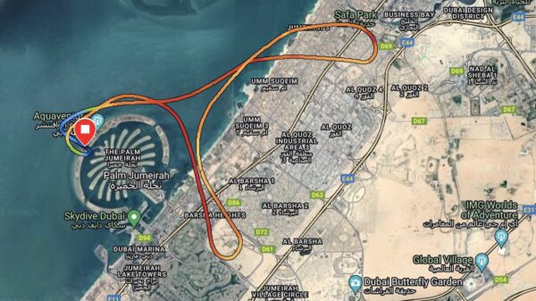 Tracé GPS de l'itinéraire du vol en hélicoptère à Dubaï