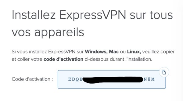 Activation pour l'installation d'Express VPN