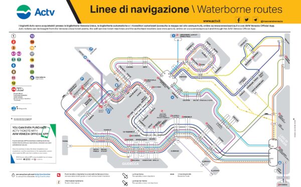 Plan des lignes de vaporetto à Venise