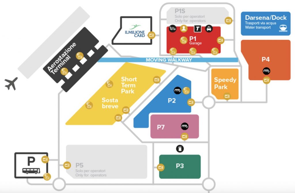 Plan de l'aéroport de Venise et de l'accès au terminal Alilaguna