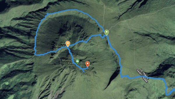 Tracé GPS et vue satellite de la randonnée sur la montagne Pelée