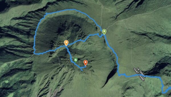 Tracé GPS et vue satellite de la randonnée sur la montagne Pelée