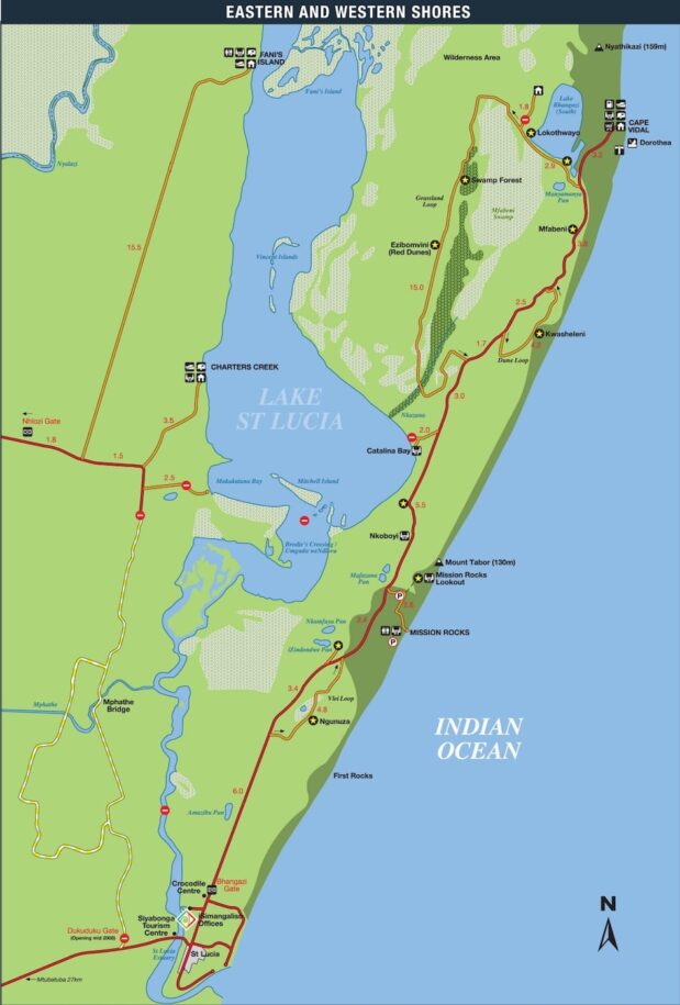 Carte du parc d'iSimangaliso