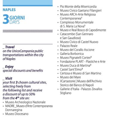 Liste des visites de l'Artecard Naples